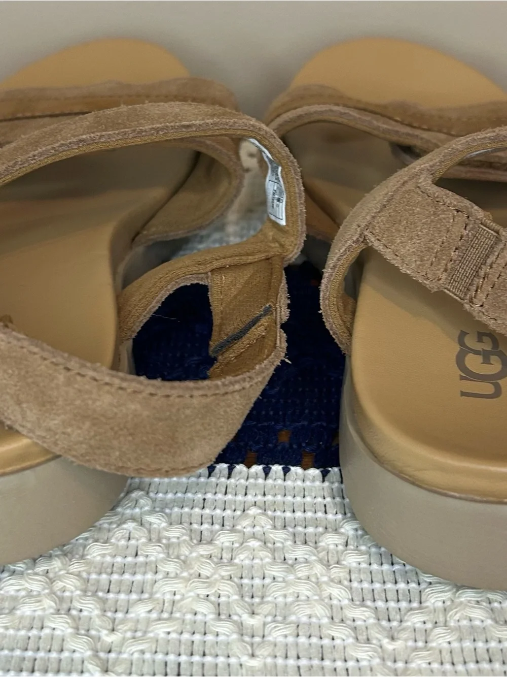 UGG Kids Tan Suede Double‑Strap Slide Sandals